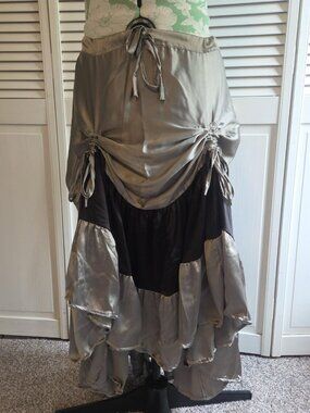 Tiered Grey & Black Adjustable Ruffled Satin Skirt for Dancing, Steampunk